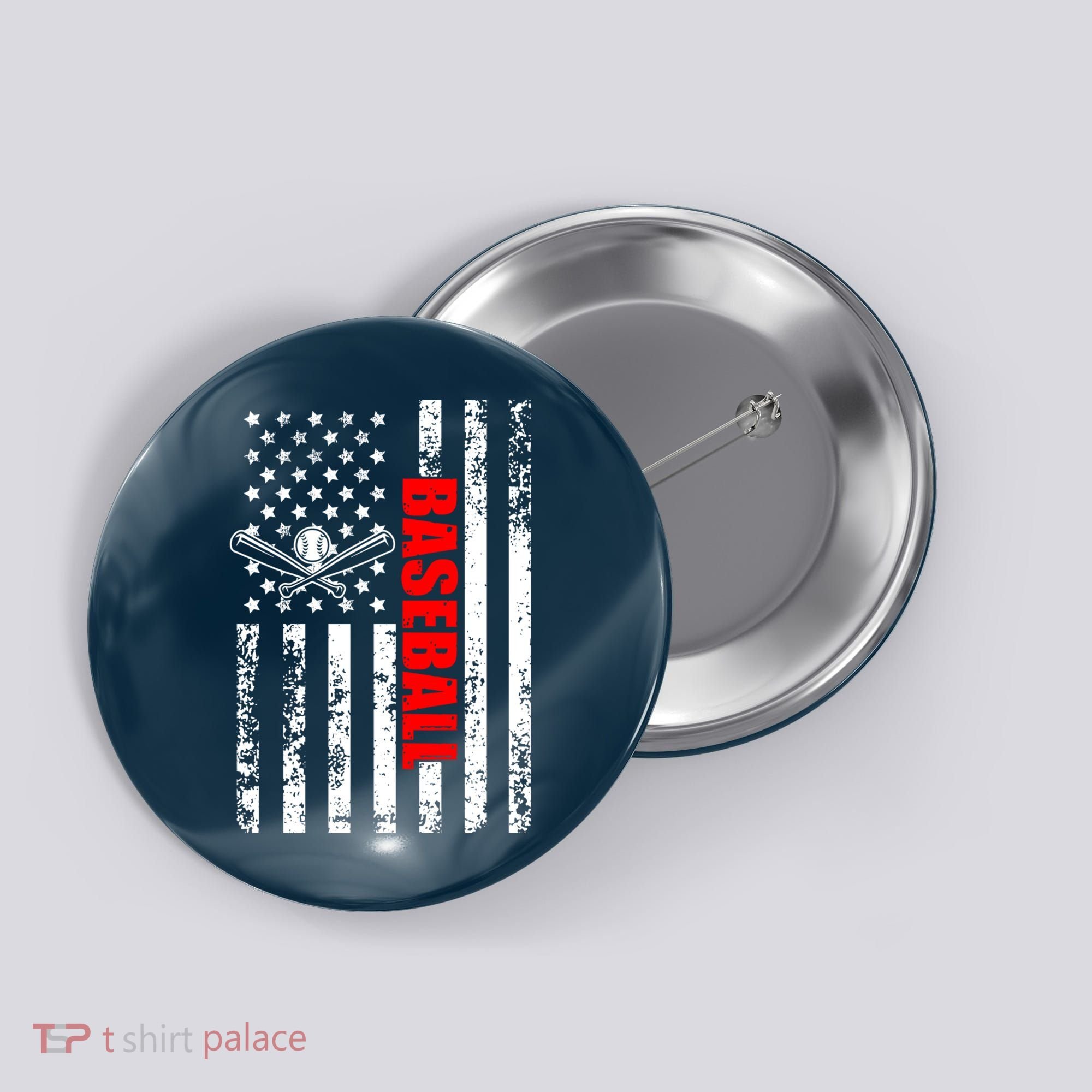 US American Flag Baseball Patriotic Baseball Button
