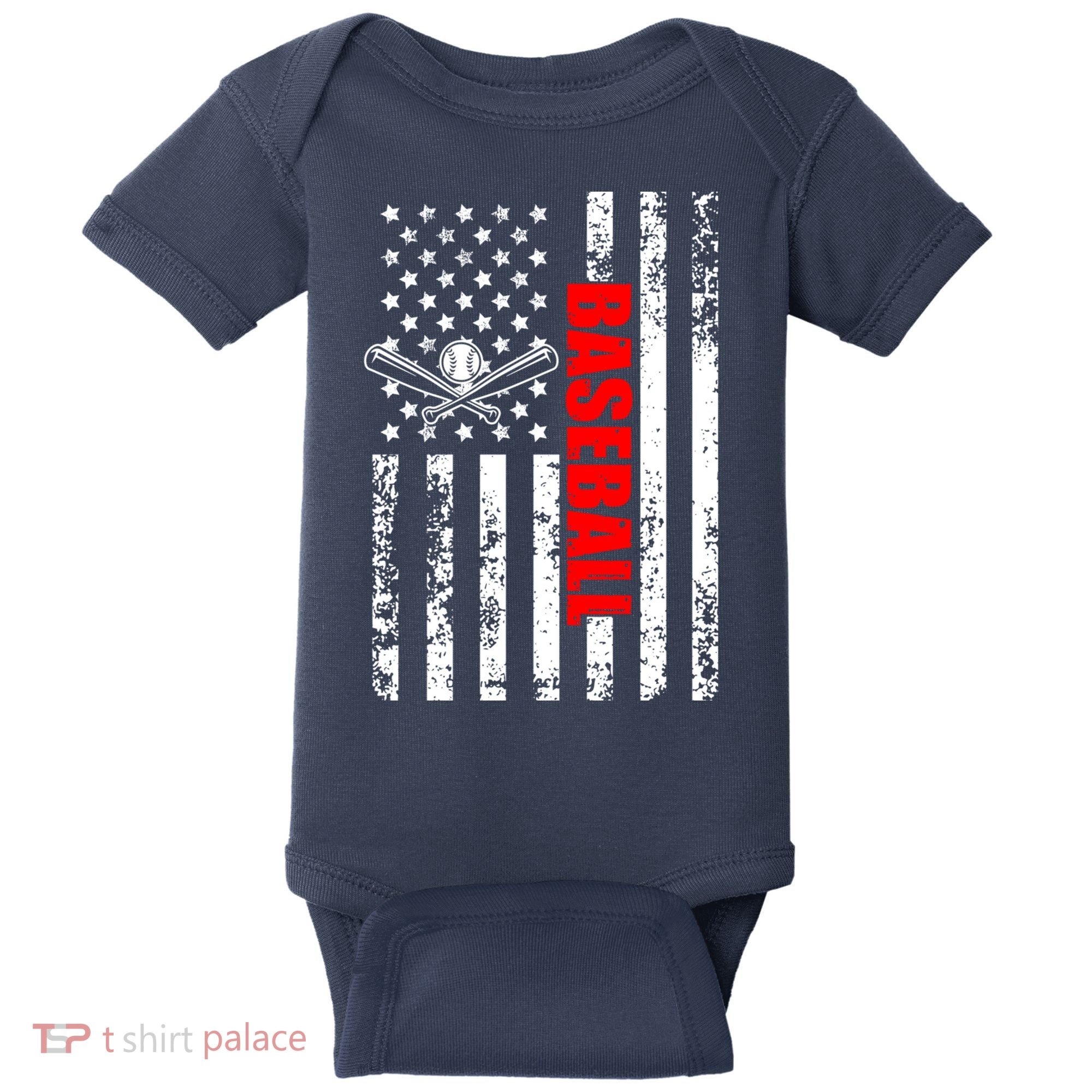 US American Flag Baseball Patriotic Baseball Baby Bodysuit