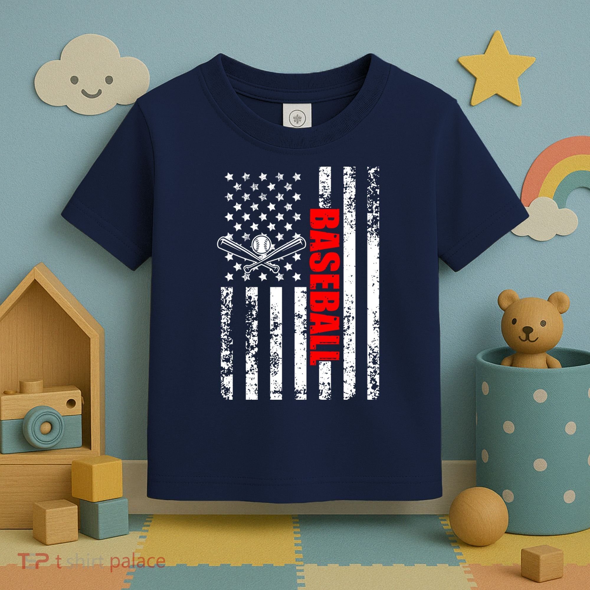 US American Flag Baseball Patriotic Baseball Toddler T-Shirt