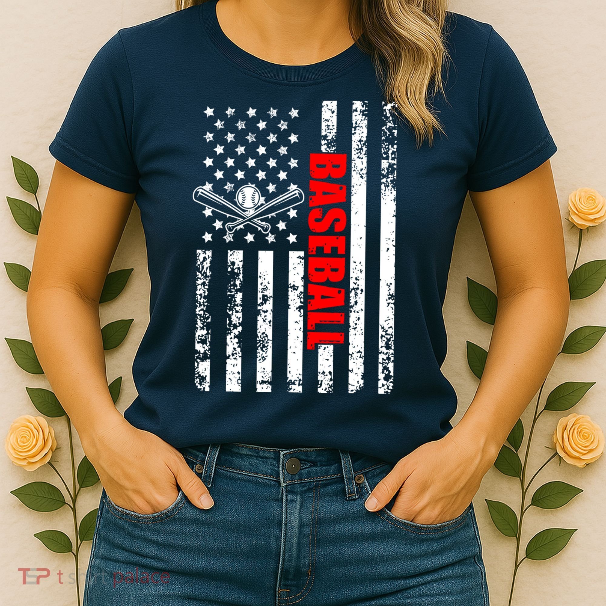 US American Flag Baseball Patriotic Baseball Women's T-Shirt