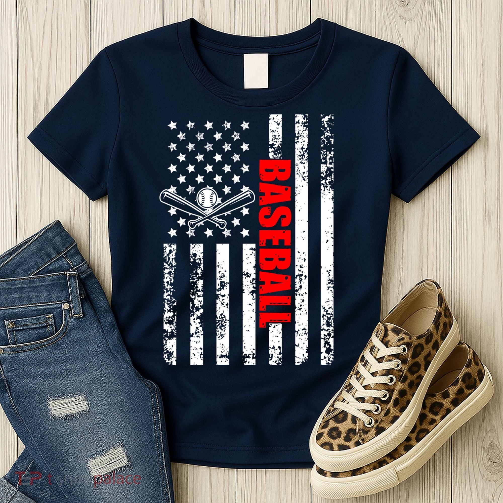 US American Flag Baseball Patriotic Baseball Women's T-Shirt