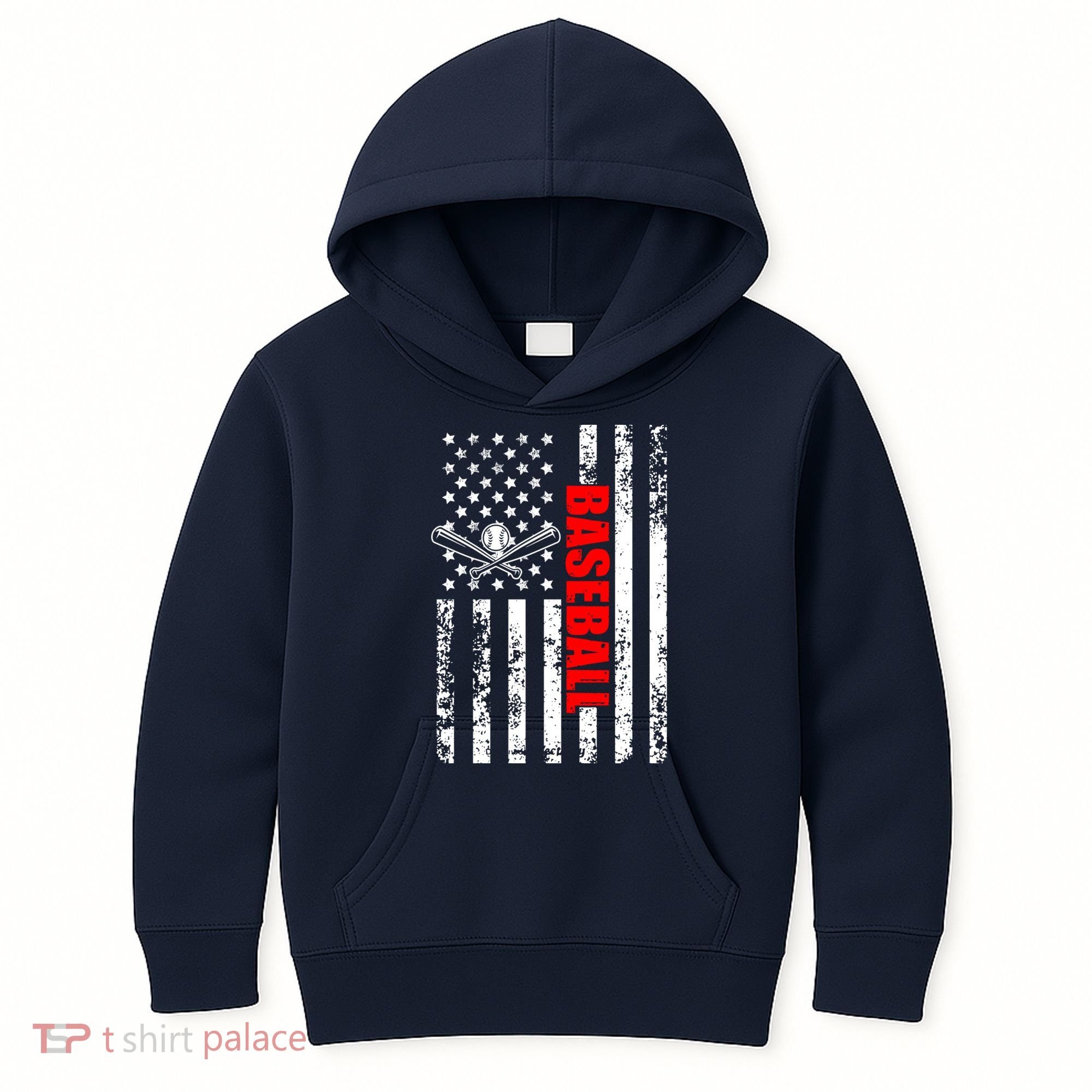 US American Flag Baseball Patriotic Baseball Kids Hoodie