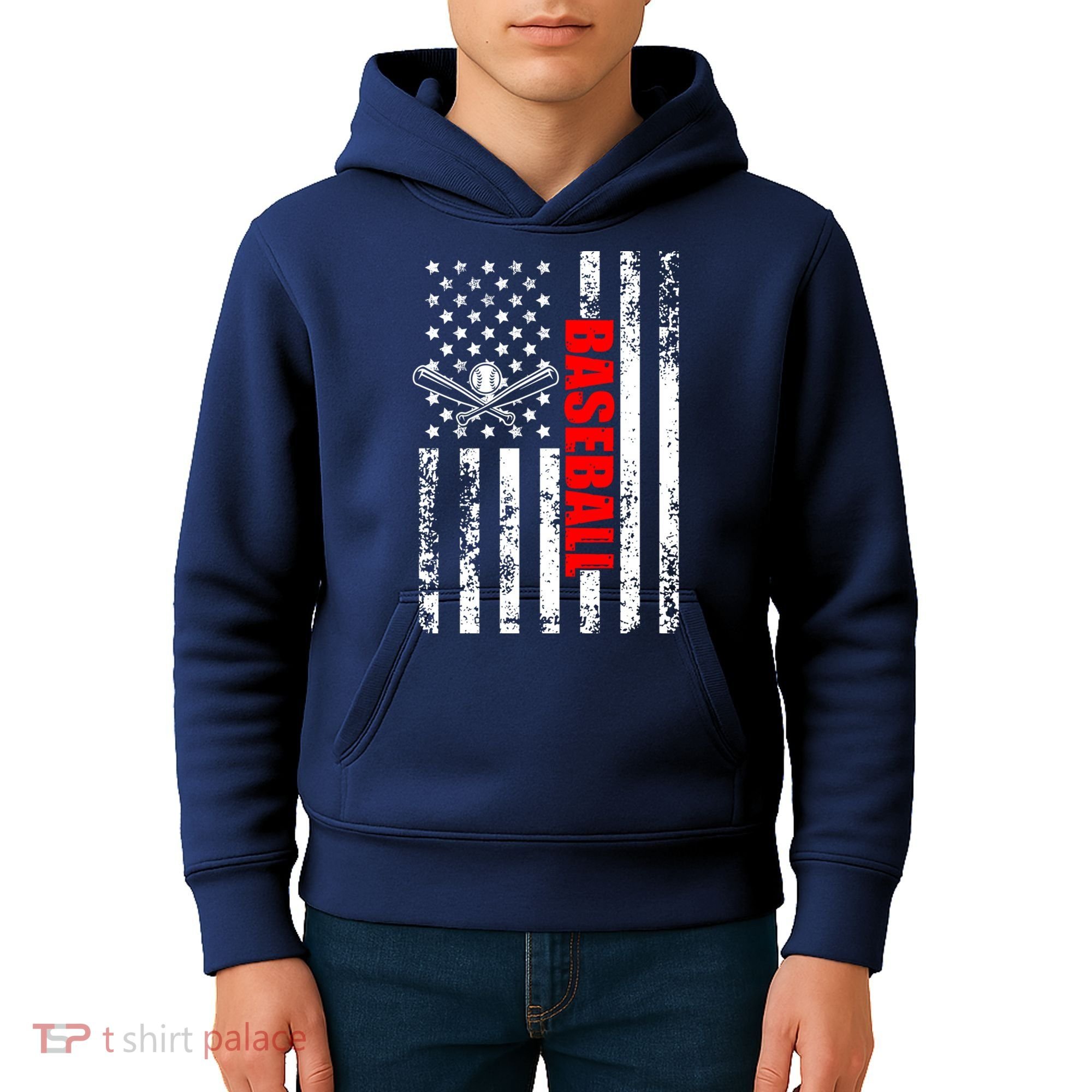 US American Flag Baseball Patriotic Baseball Kids Hoodie