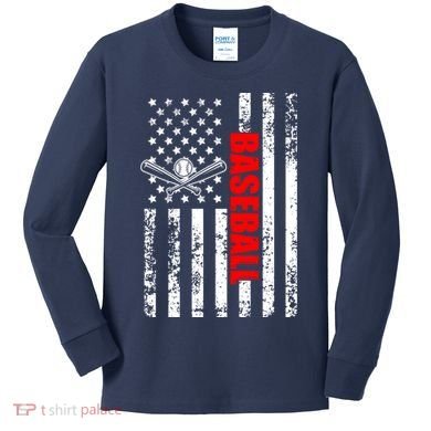 US American Flag Baseball Patriotic Baseball Kids Long Sleeve Shirt