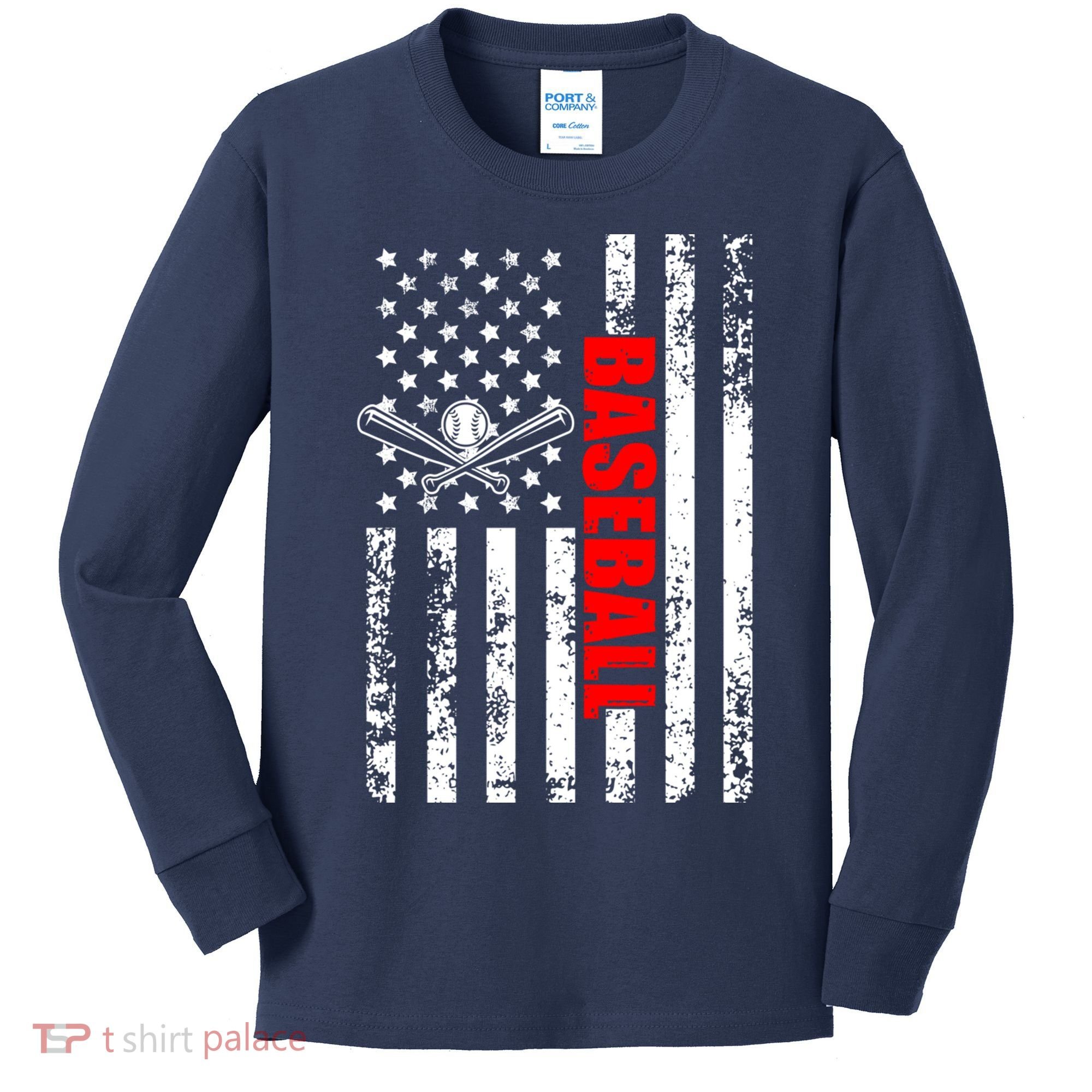 US American Flag Baseball Patriotic Baseball Kids Long Sleeve Shirt