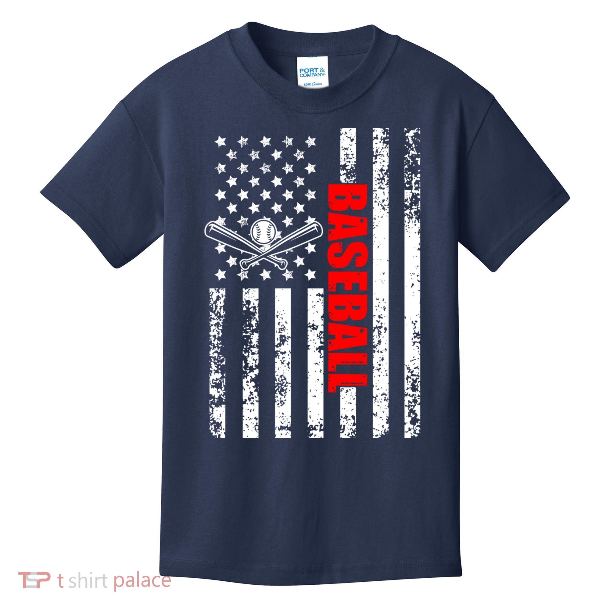 US American Flag Baseball Patriotic Baseball Kids T-Shirt