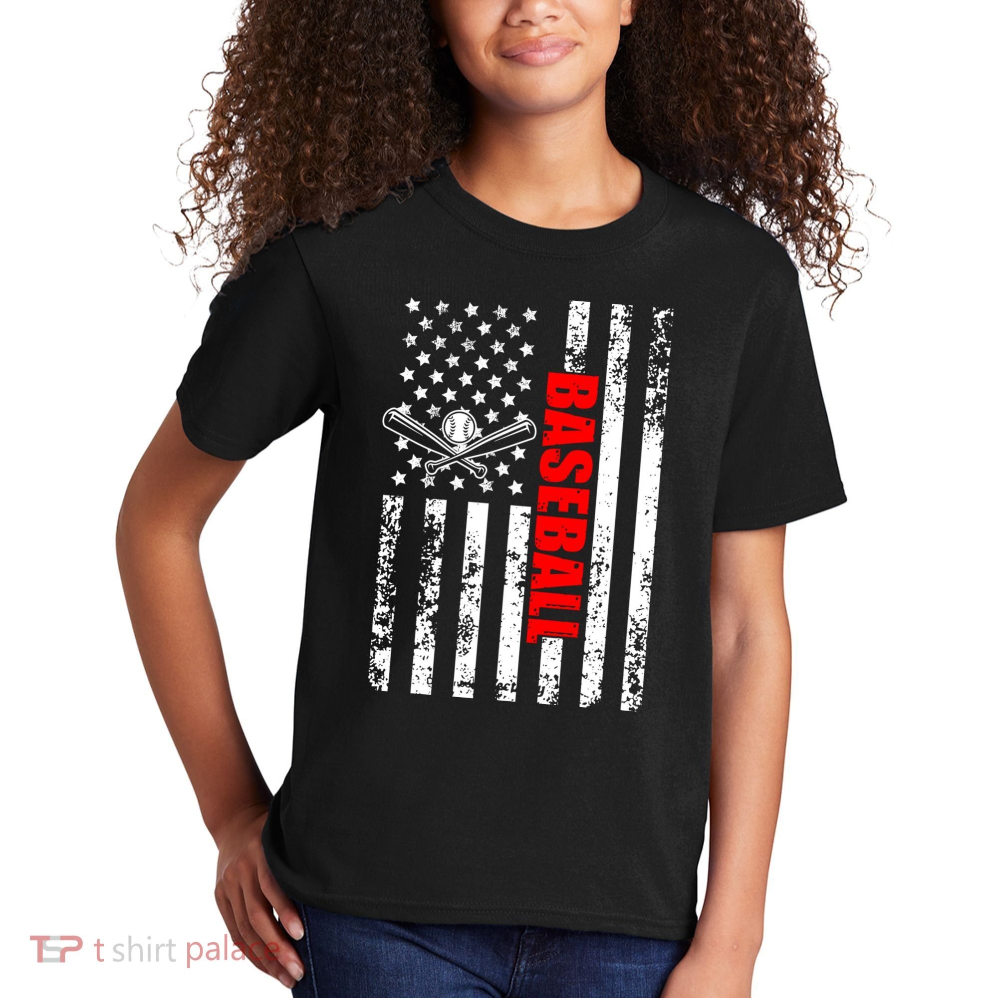 US American Flag Baseball Patriotic Baseball Kids T-Shirt