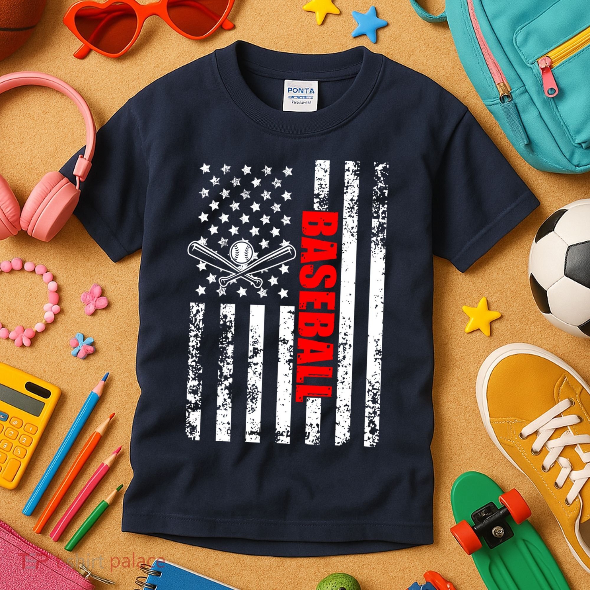 US American Flag Baseball Patriotic Baseball Kids T-Shirt