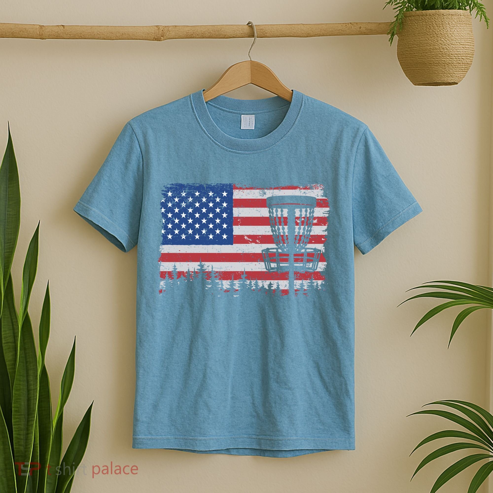 Us American Flag Disc Golf Basket Frisbee Vintage Disc Golf Gift T-Shirt