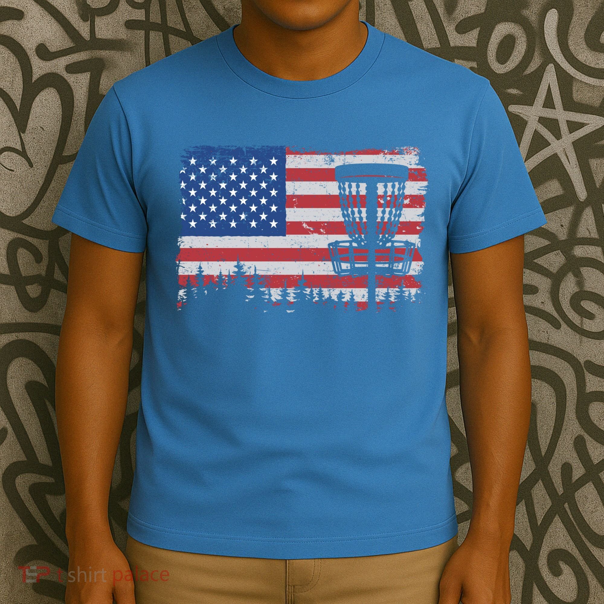 Us American Flag Disc Golf Basket Frisbee Vintage Disc Golf Gift T-Shirt