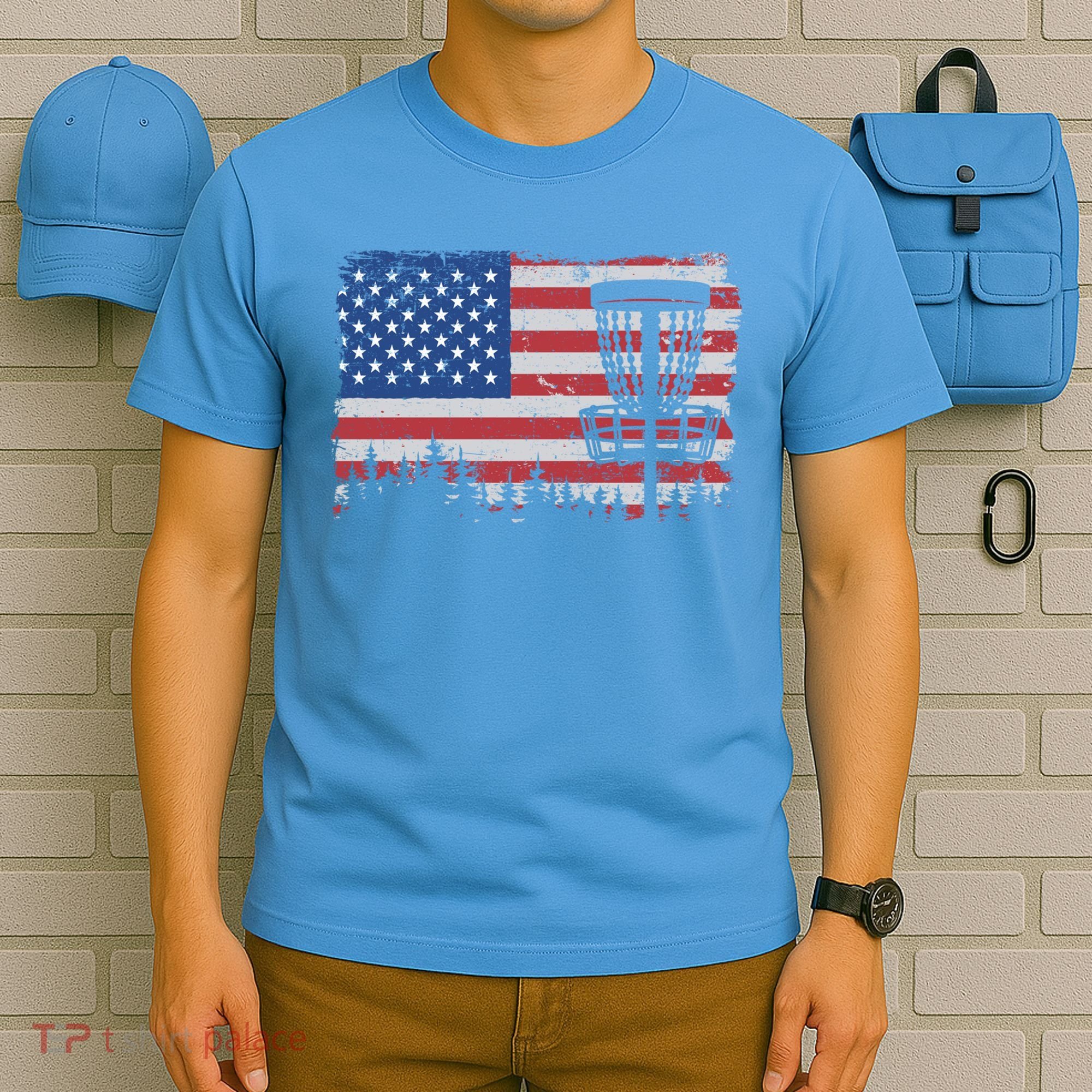 Us American Flag Disc Golf Basket Frisbee Vintage Disc Golf Gift T-Shirt