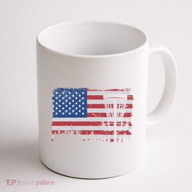 Us American Flag Disc Golf Basket Frisbee Vintage Disc Golf Gift Coffee Mug back