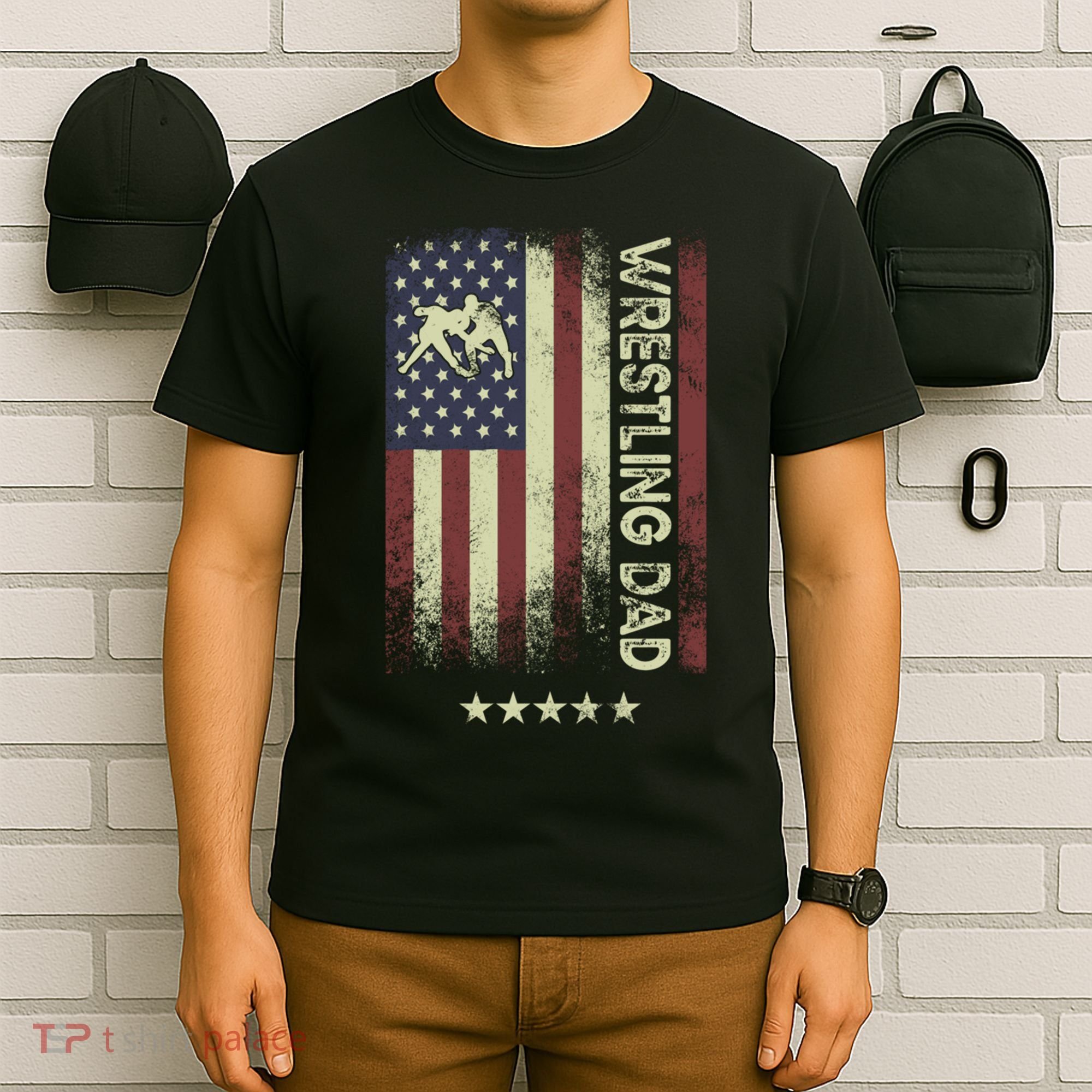 Usa American Flag - Wrestling Dad Cute Gift T-Shirt