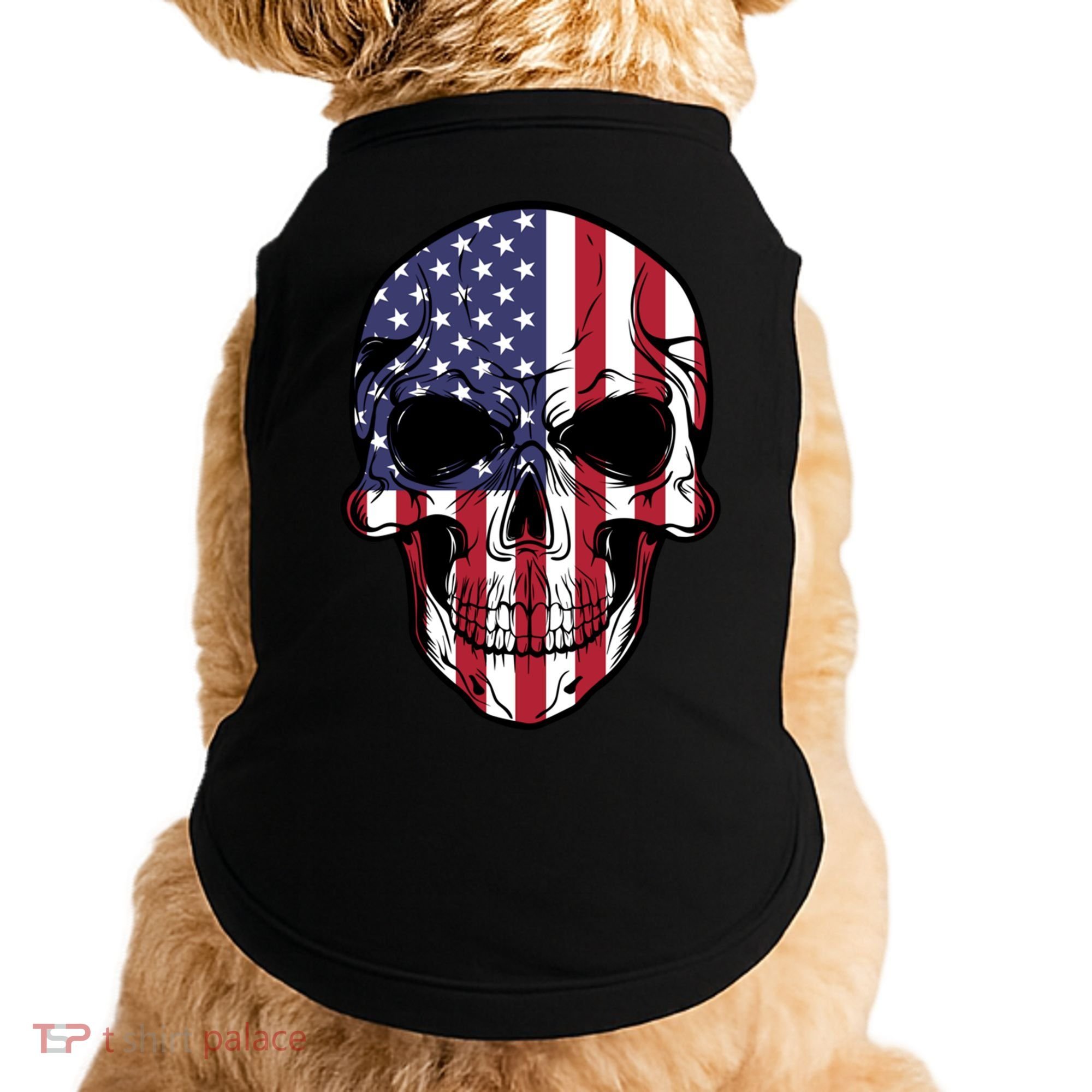 Us American Flag Patriotic Skull Gift Doggie Tank