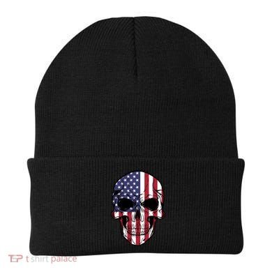 Us American Flag Patriotic Skull Gift Beanie