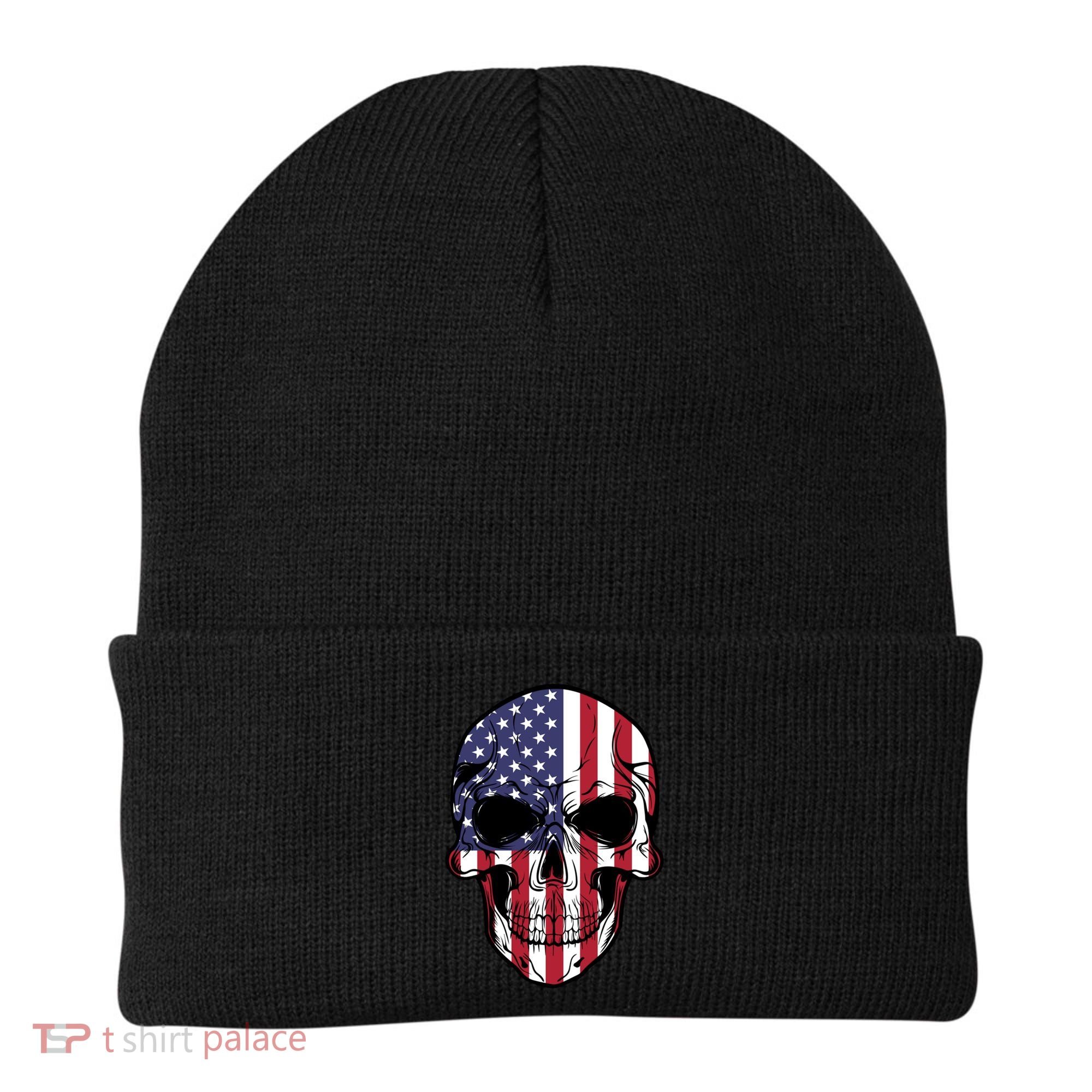 Us American Flag Patriotic Skull Gift Beanie