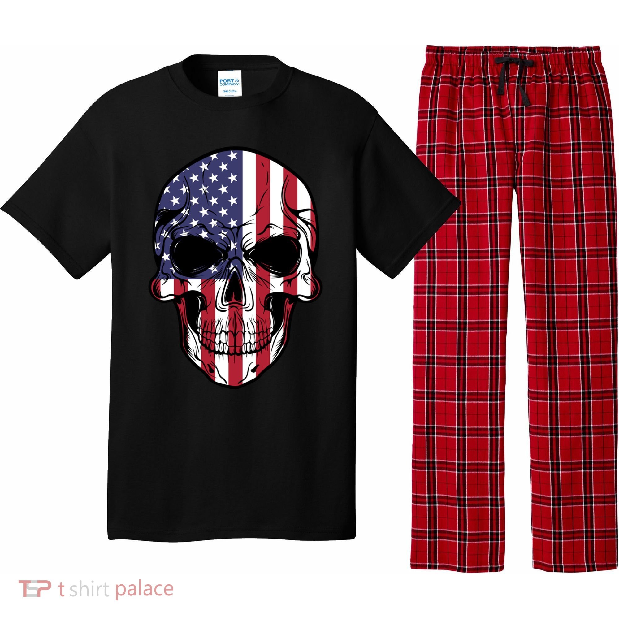 Us American Flag Patriotic Skull Gift Pajama Set