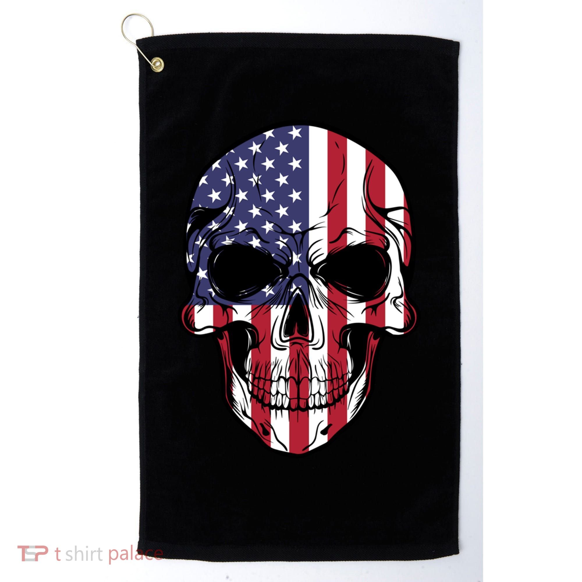 Us American Flag Patriotic Skull Gift Golf Towel