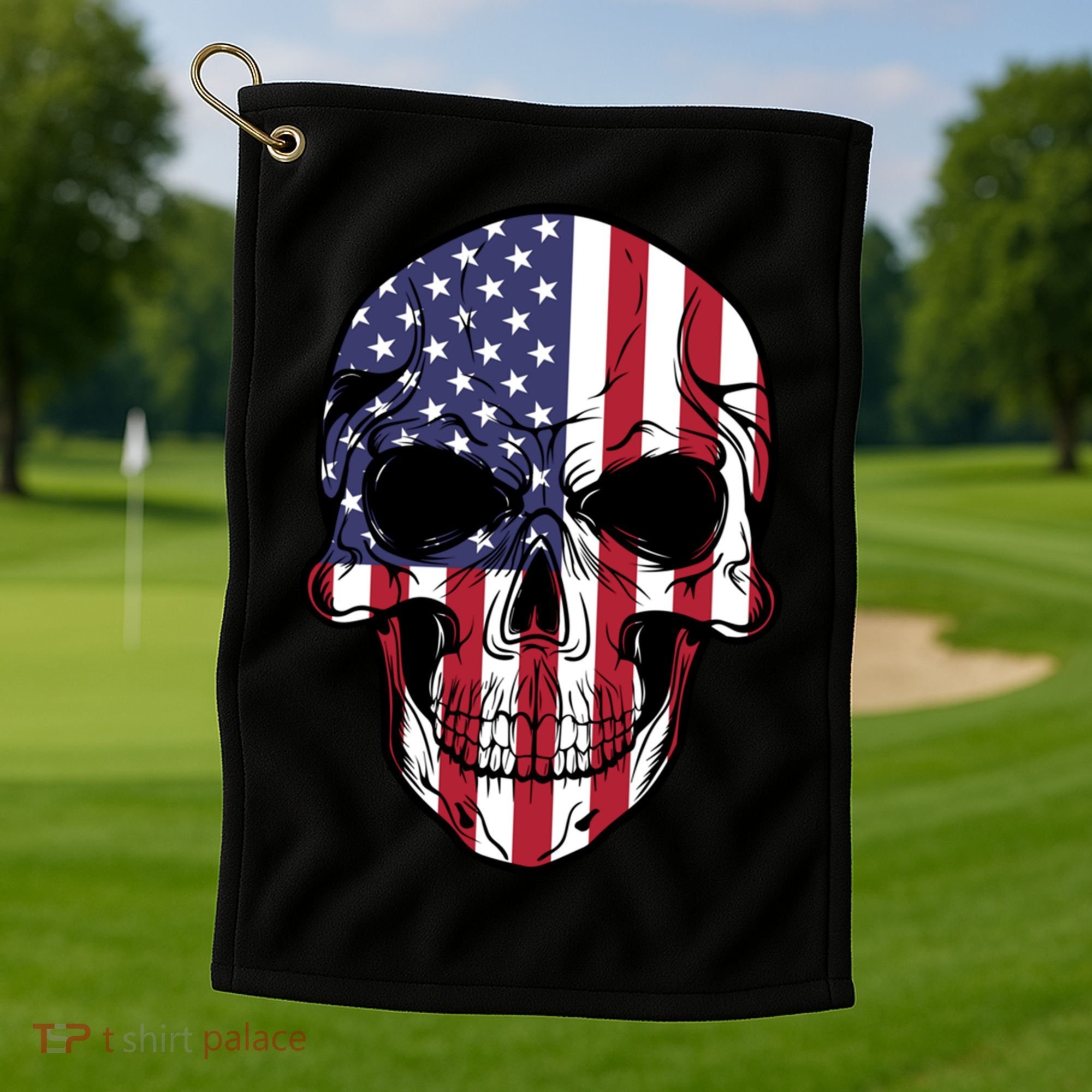Us American Flag Patriotic Skull Gift Golf Towel