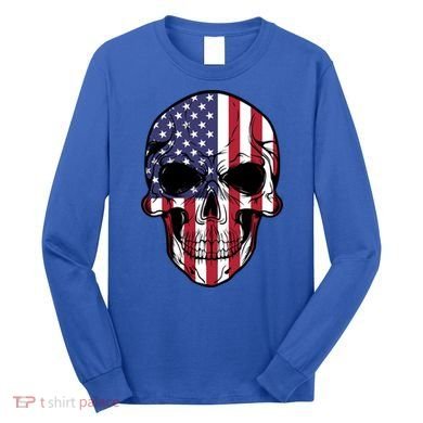 Us American Flag Patriotic Skull Gift Long Sleeve Shirt
