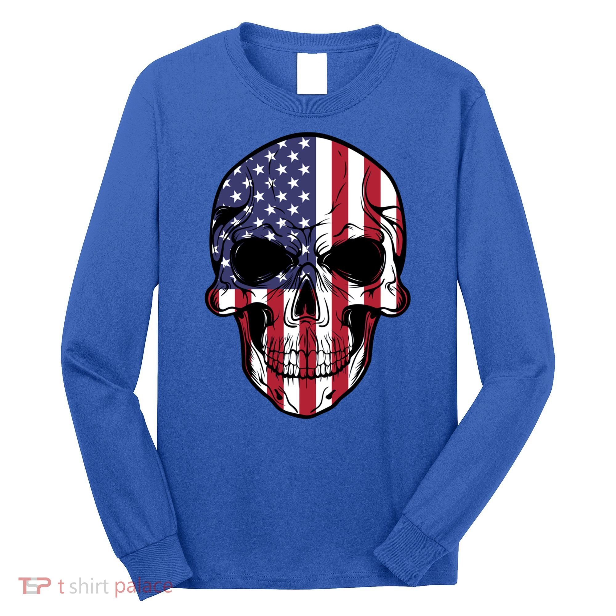 Us American Flag Patriotic Skull Gift Long Sleeve Shirt