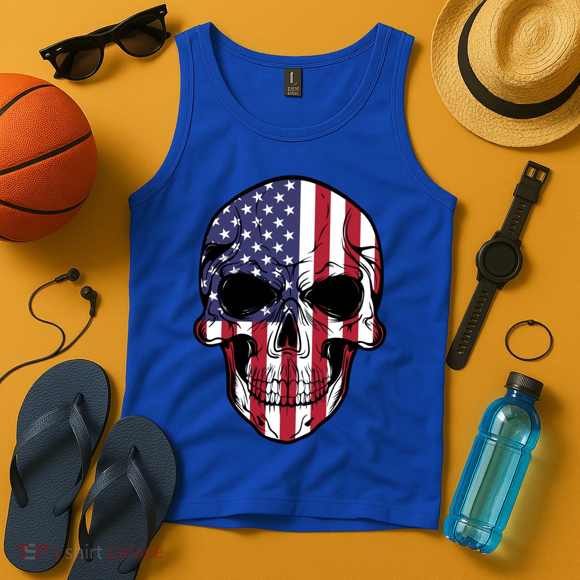 Us American Flag Patriotic Skull Gift Tank Top