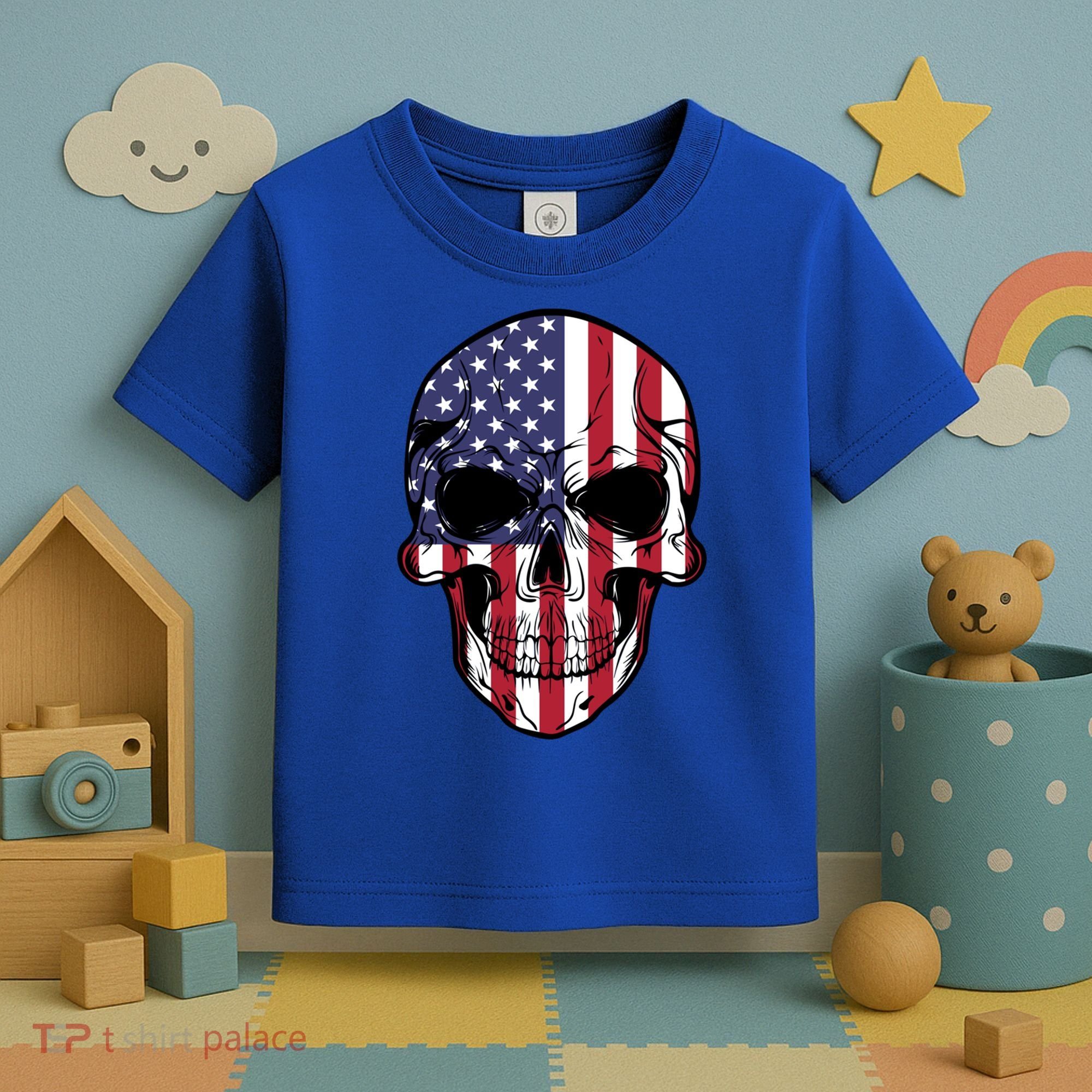 Us American Flag Patriotic Skull Gift Toddler T-Shirt