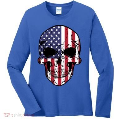 Us American Flag Patriotic Skull Gift Women's Long Sleeve Shirt