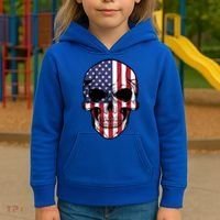 Us American Flag Patriotic Skull Gift Kids Hoodie thumb 3