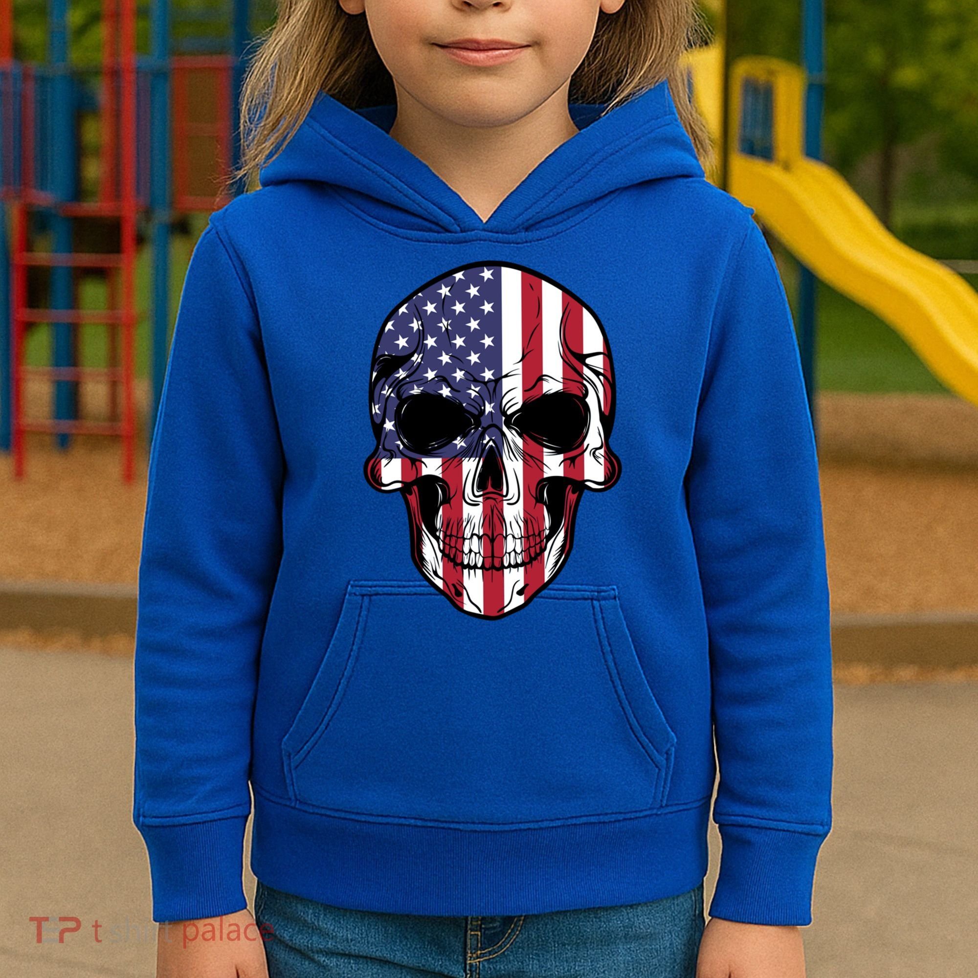 Us American Flag Patriotic Skull Gift Kids Hoodie