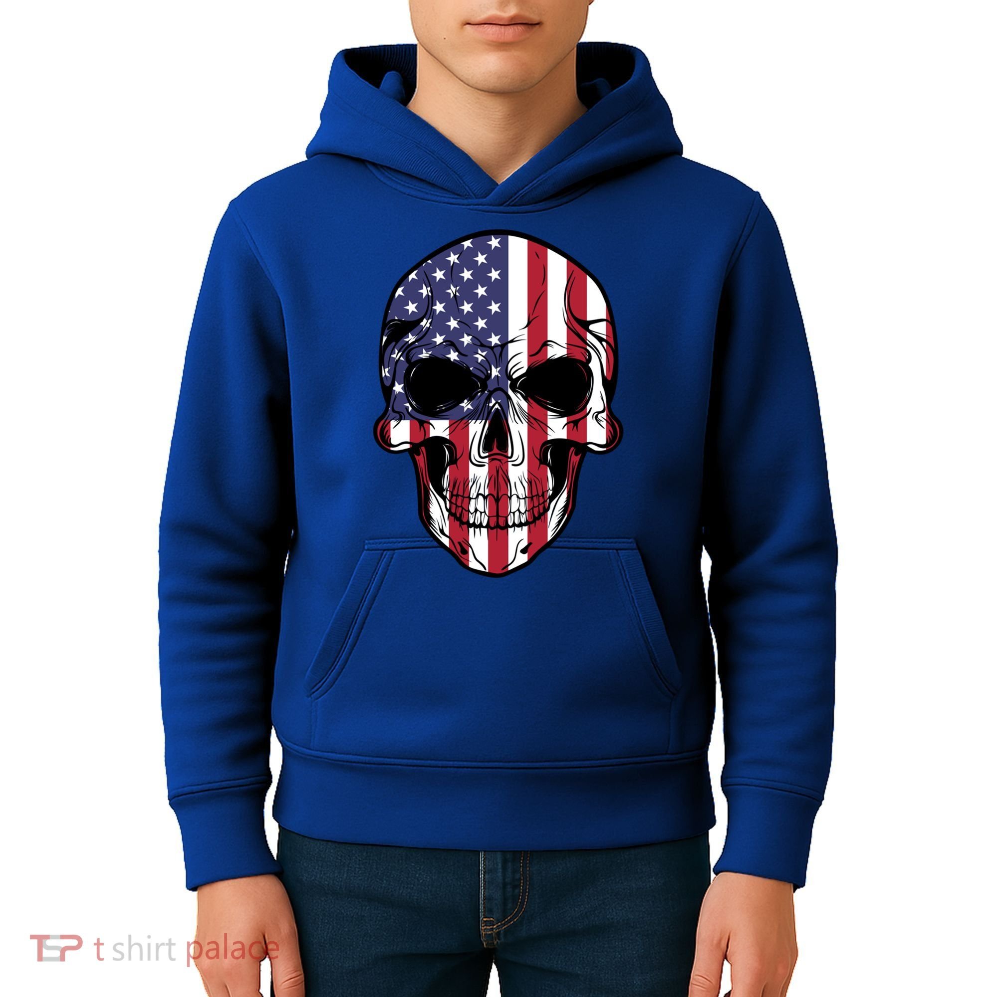 Us American Flag Patriotic Skull Gift Kids Hoodie