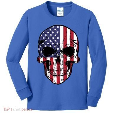 Us American Flag Patriotic Skull Gift Kids Long Sleeve Shirt