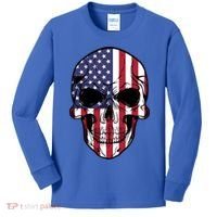 Us American Flag Patriotic Skull Gift Kids Long Sleeve Shirt thumb 0
