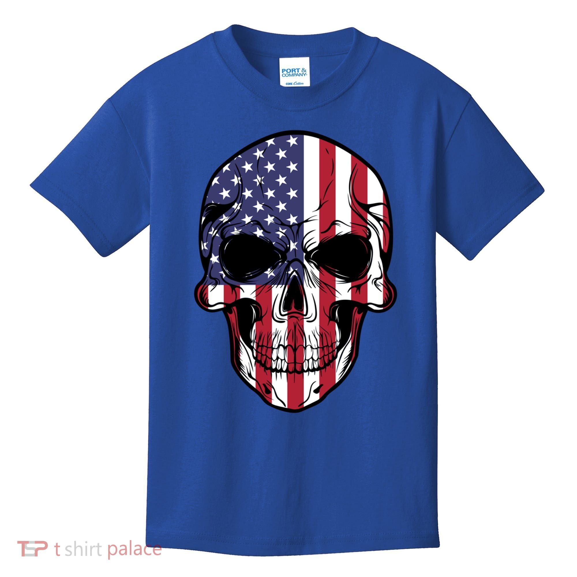 Us American Flag Patriotic Skull Gift Kids T-Shirt