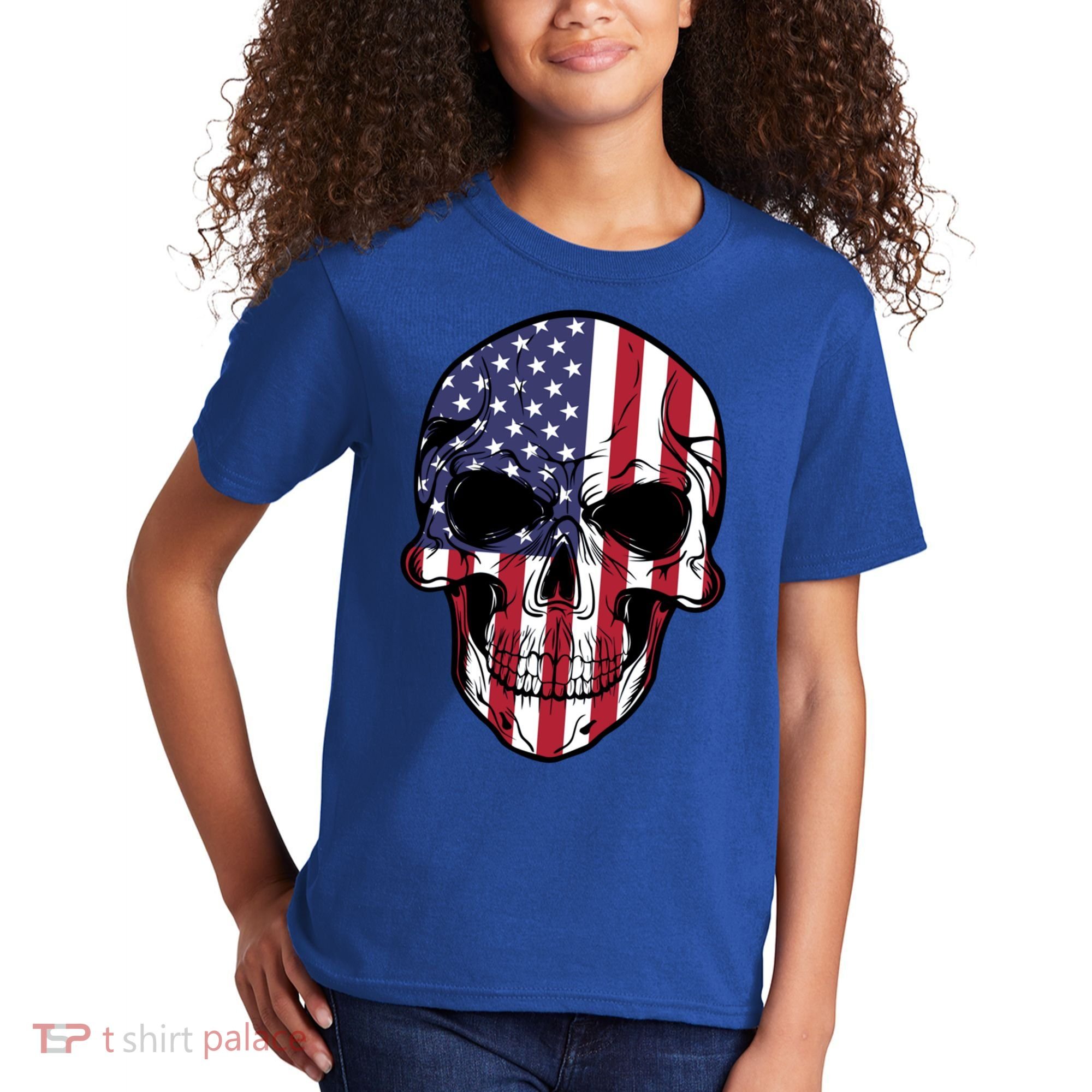 Us American Flag Patriotic Skull Gift Kids T-Shirt