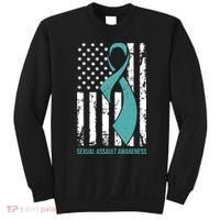 USA American Flag Teal Ribbon April Sexual Assault Awareness Sweatshirt thumb 0