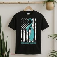 USA American Flag Teal Ribbon April Sexual Assault Awareness T-Shirt thumb 2