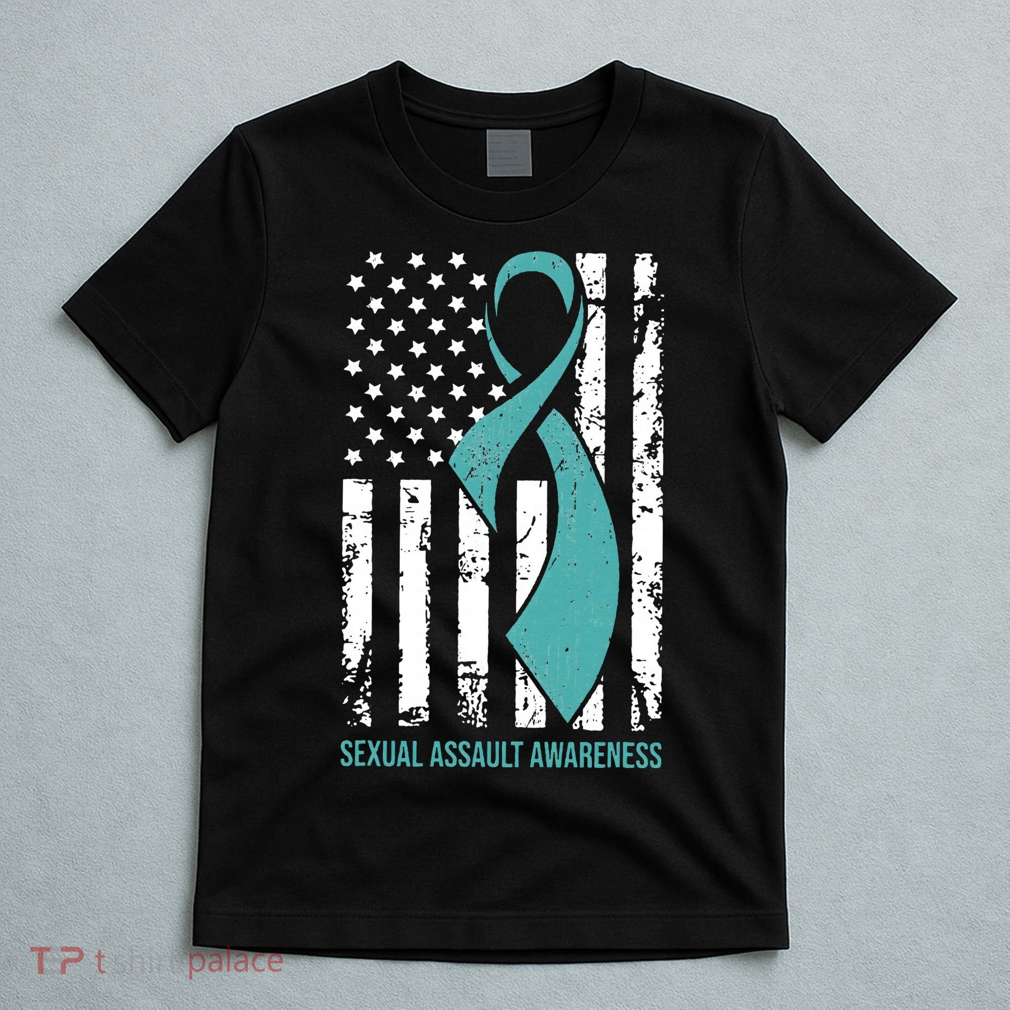 USA American Flag Teal Ribbon April Sexual Assault Awareness T-Shirt