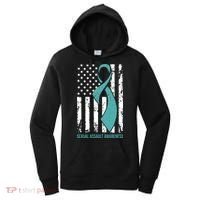 USA American Flag Teal Ribbon April Sexual Assault Awareness Women's Hoodie thumb 0