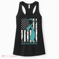 USA American Flag Teal Ribbon April Sexual Assault Awareness Women's Tank Top thumb 0
