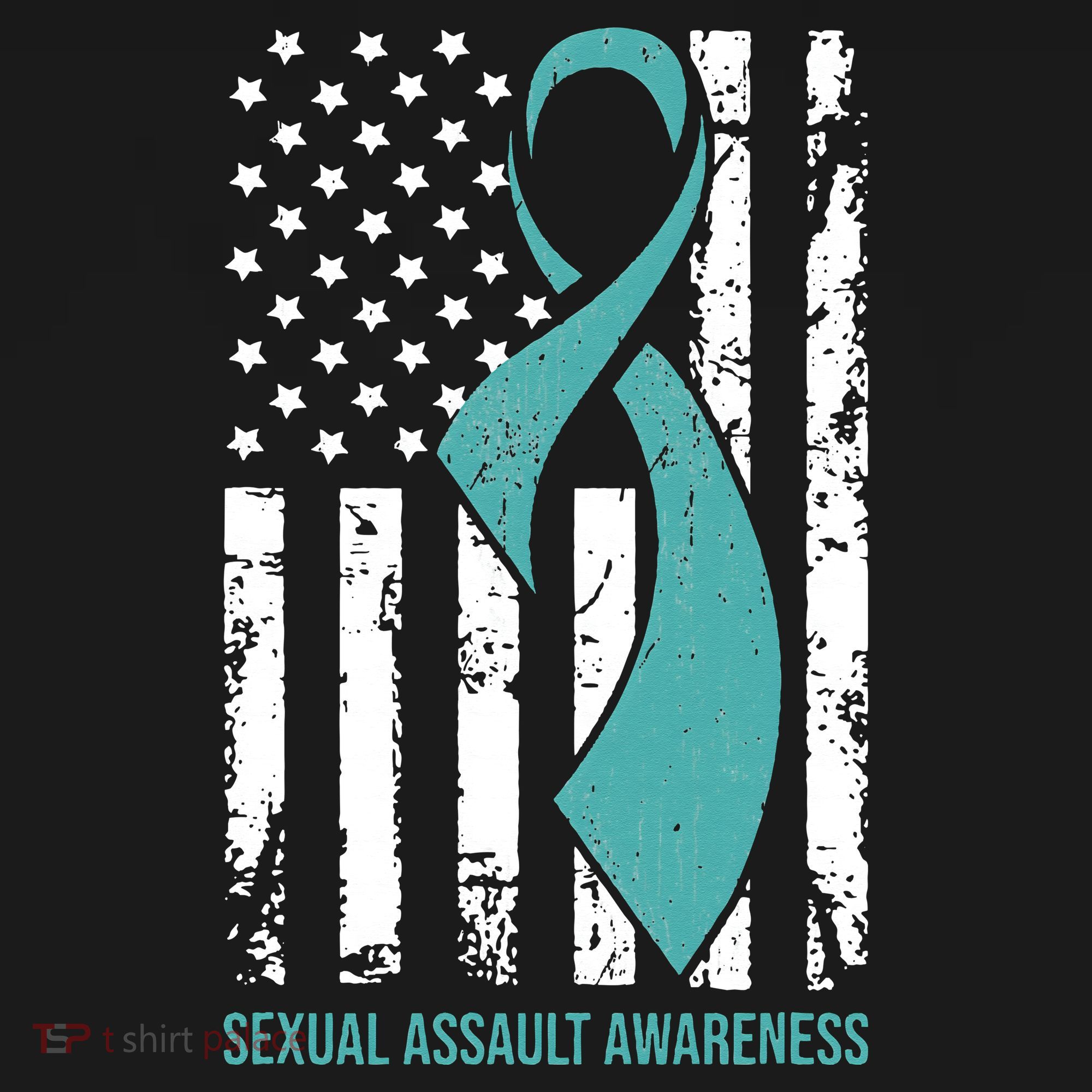 USA American Flag Teal Ribbon April Sexual Assault Awareness Women's Tank Top
