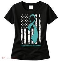 USA American Flag Teal Ribbon April Sexual Assault Awareness Women's T-Shirt thumb 0