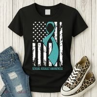 USA American Flag Teal Ribbon April Sexual Assault Awareness Women's T-Shirt thumb 3