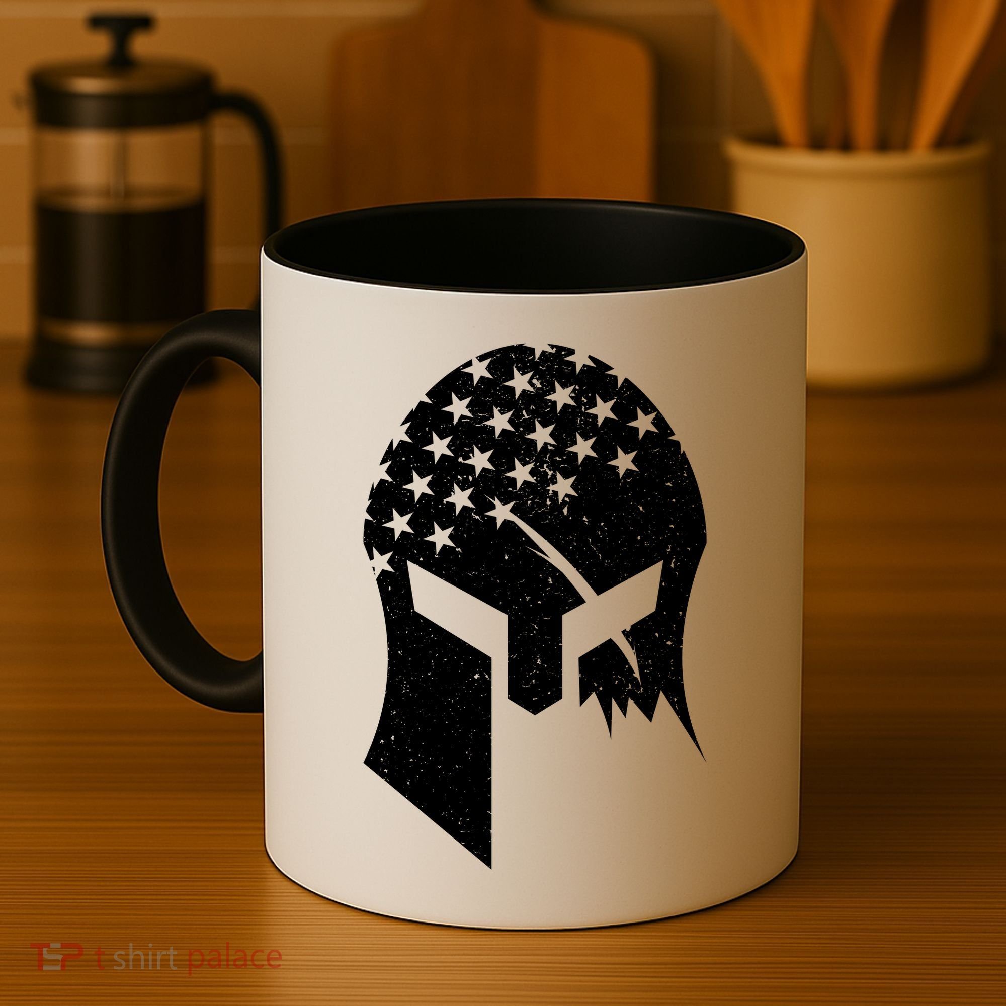 USA American Flag Warrior Skull Helmet Coffee Mug