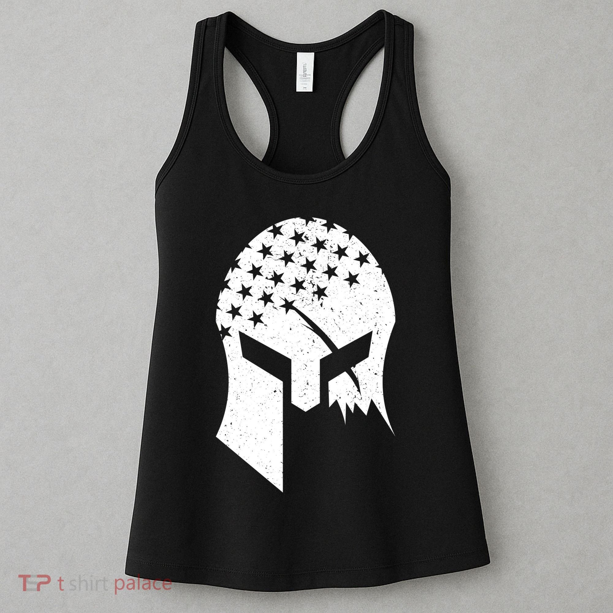 USA American Flag Warrior Skull Helmet Women's Tank Top