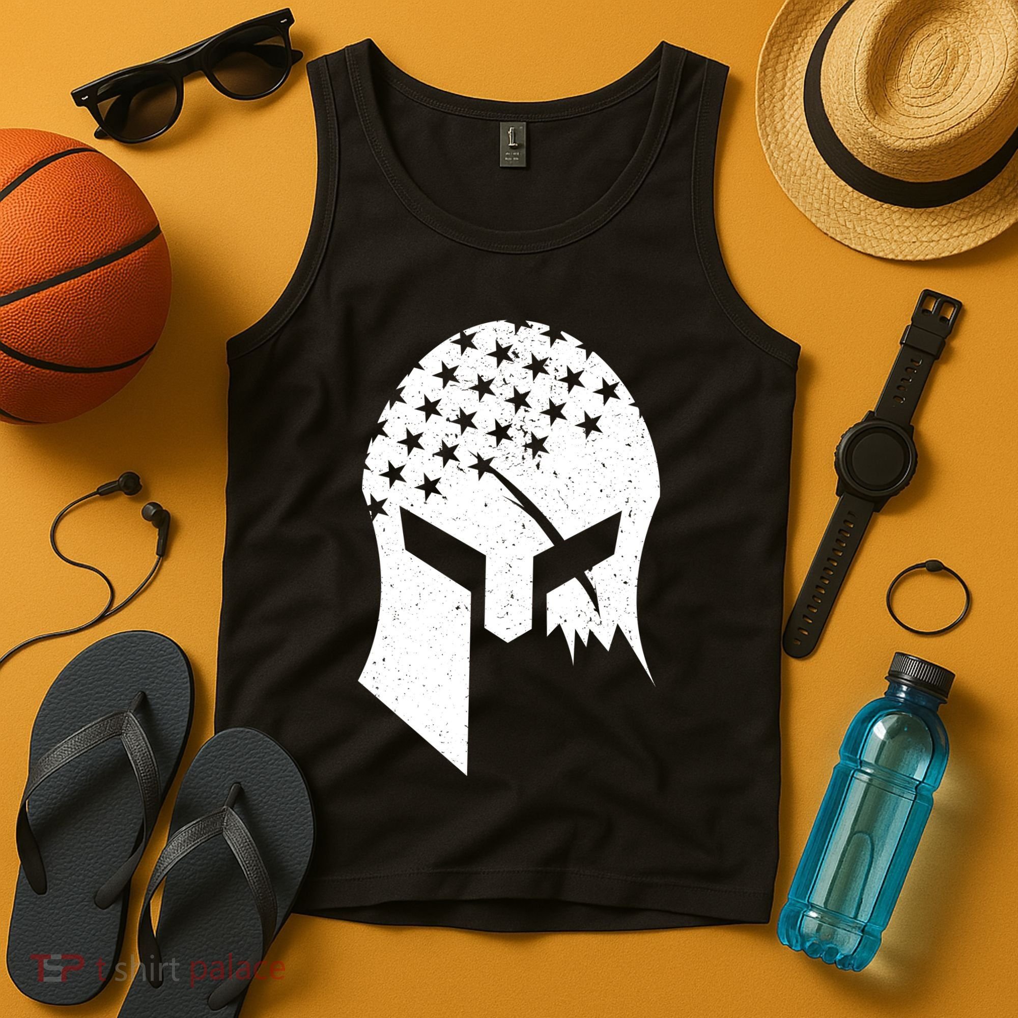 USA American Flag Warrior Skull Helmet Tank Top