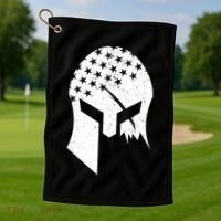 USA American Flag Warrior Skull Helmet Golf Towel thumb 1