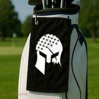 USA American Flag Warrior Skull Helmet Golf Towel thumb 2