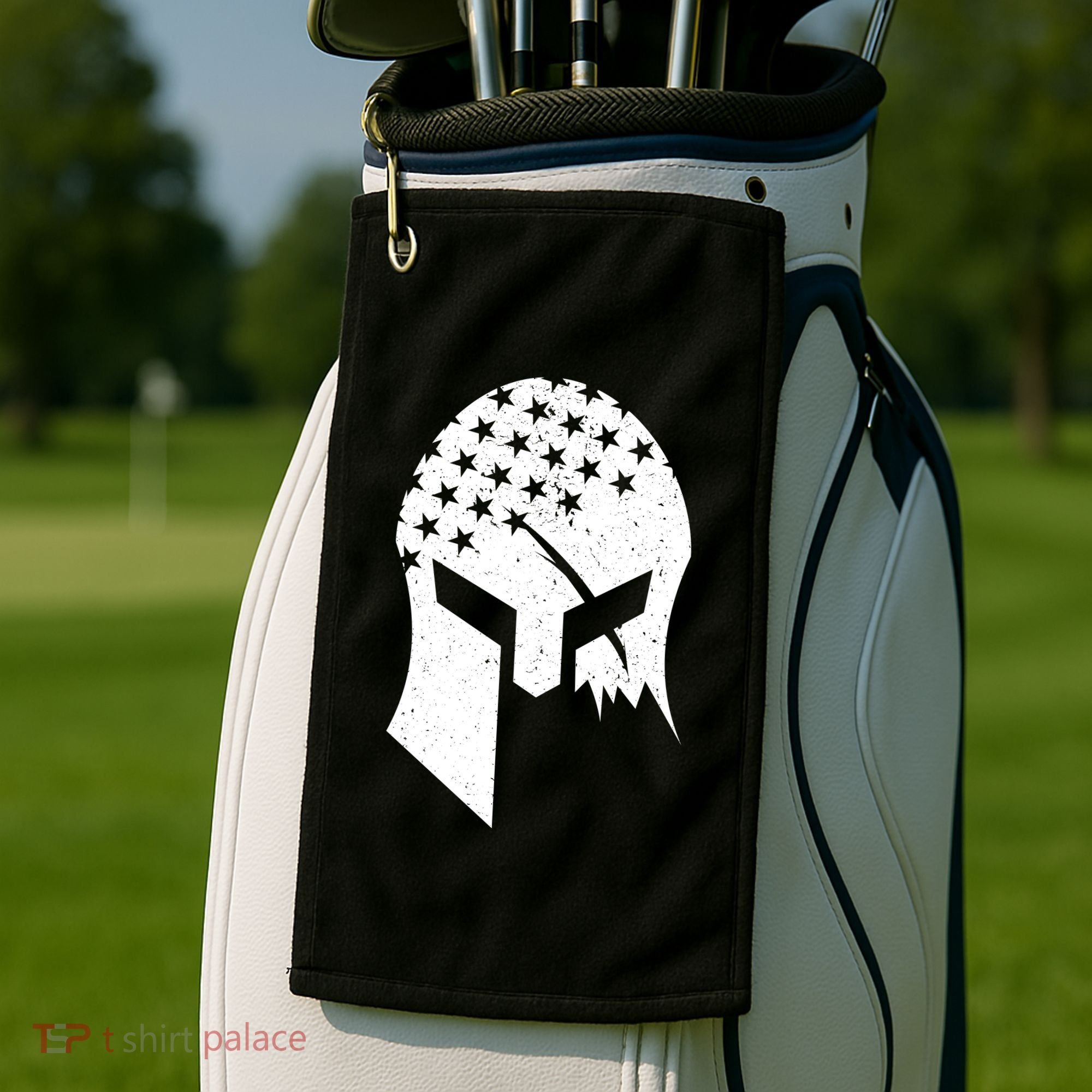 USA American Flag Warrior Skull Helmet Golf Towel