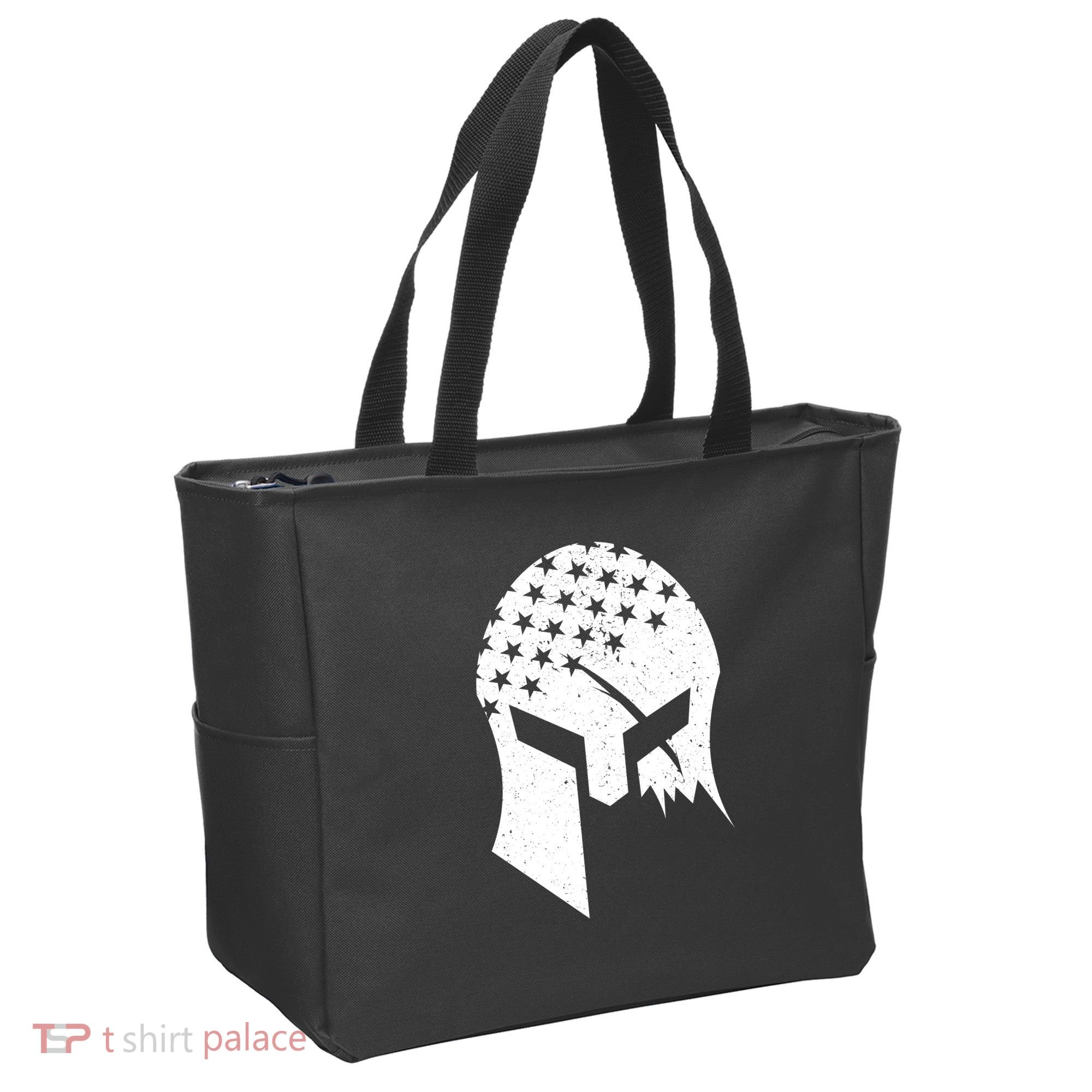 USA American Flag Warrior Skull Helmet Tote Bag